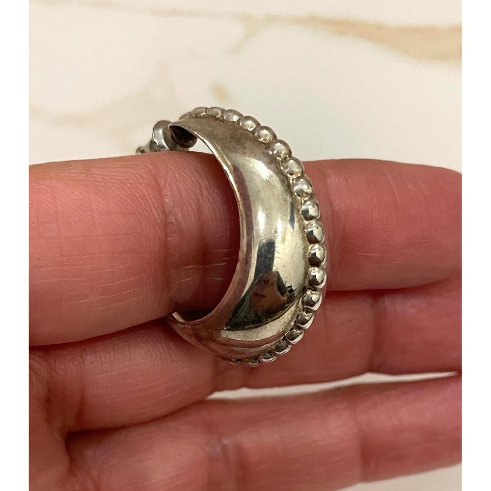 925 Sterling Silver Single Chunky Beaded Hoop Earring Thailand Hallmark